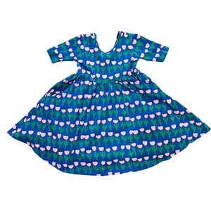 Hanna Andersson Skater Dress Blue Pink Tulip Floral Pocket Play 110 cm US 5